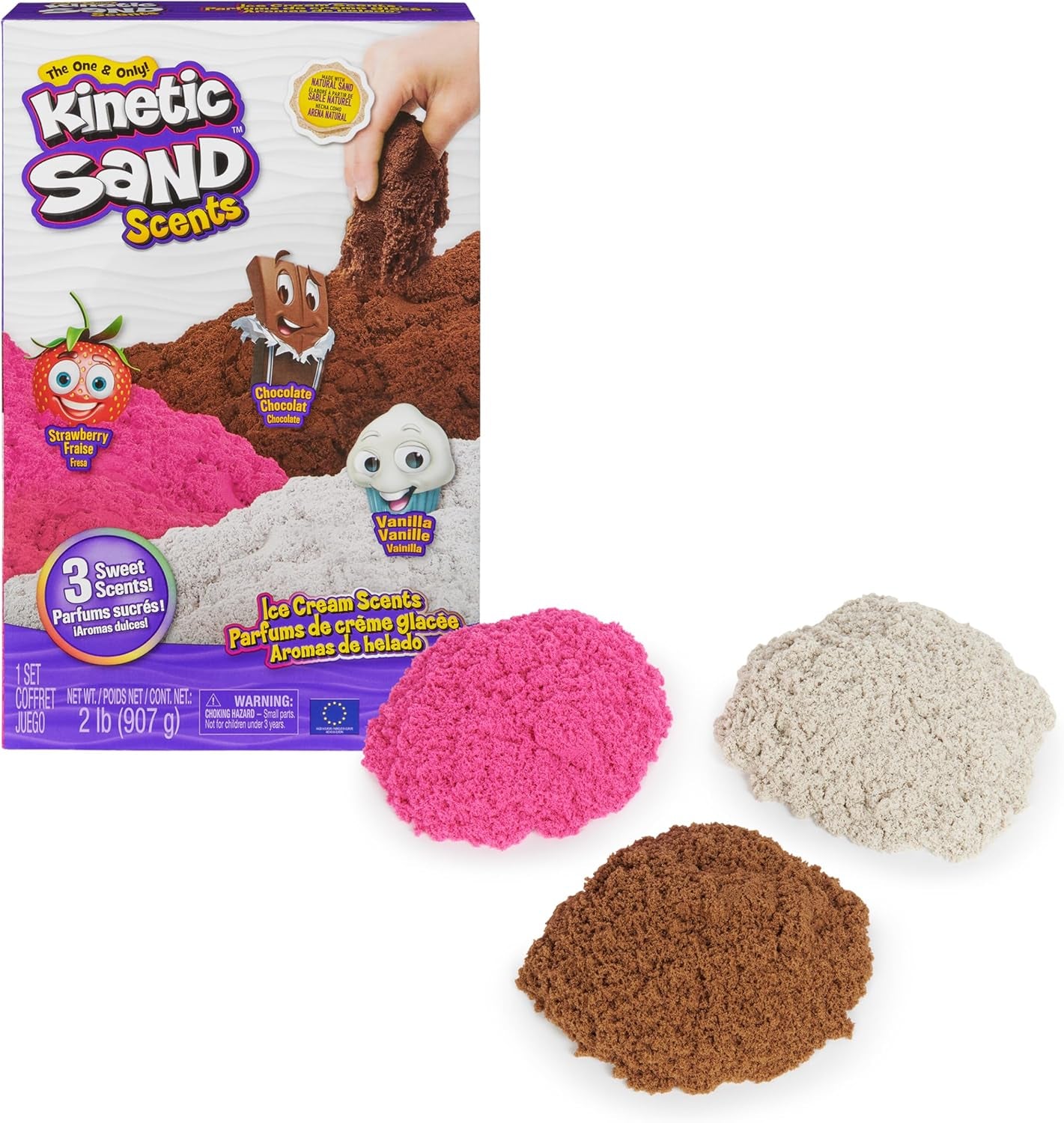 Kinetic Sand Scents Ice Cream Treats Playset: All-Natural Scented Play Sand in 3 Colors with 6 Serving Tools - Sensory Toy for Children Ages 3 and Up