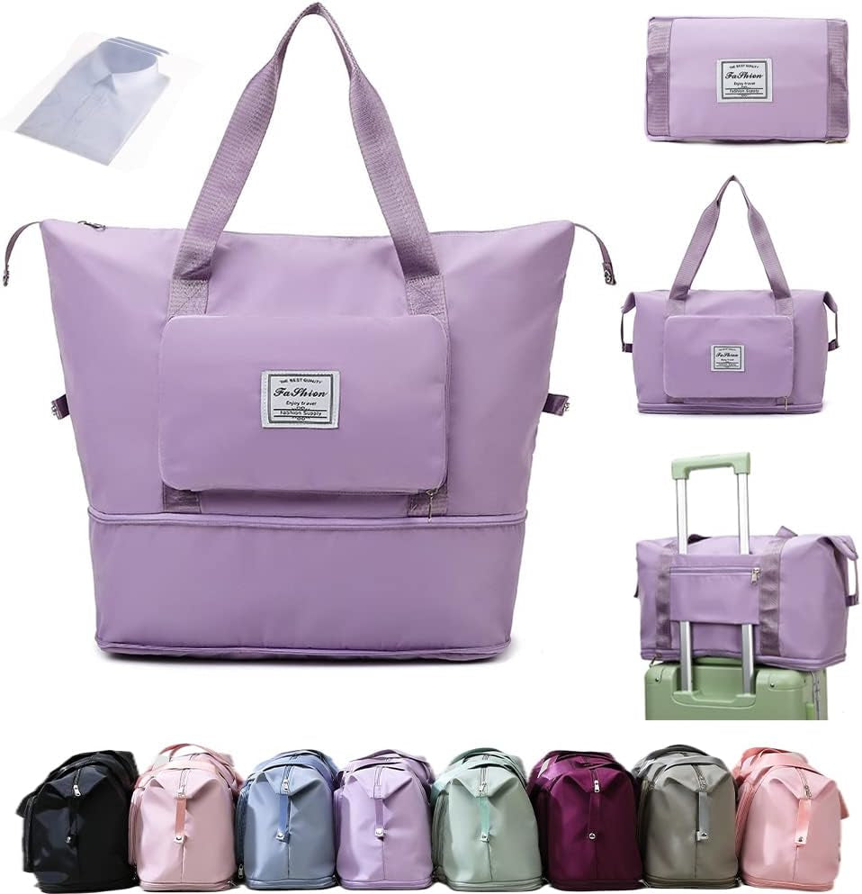 Expandable Travel Duffel Bag with Dry and Wet Separation - Large Capacity Folding Travel Bag