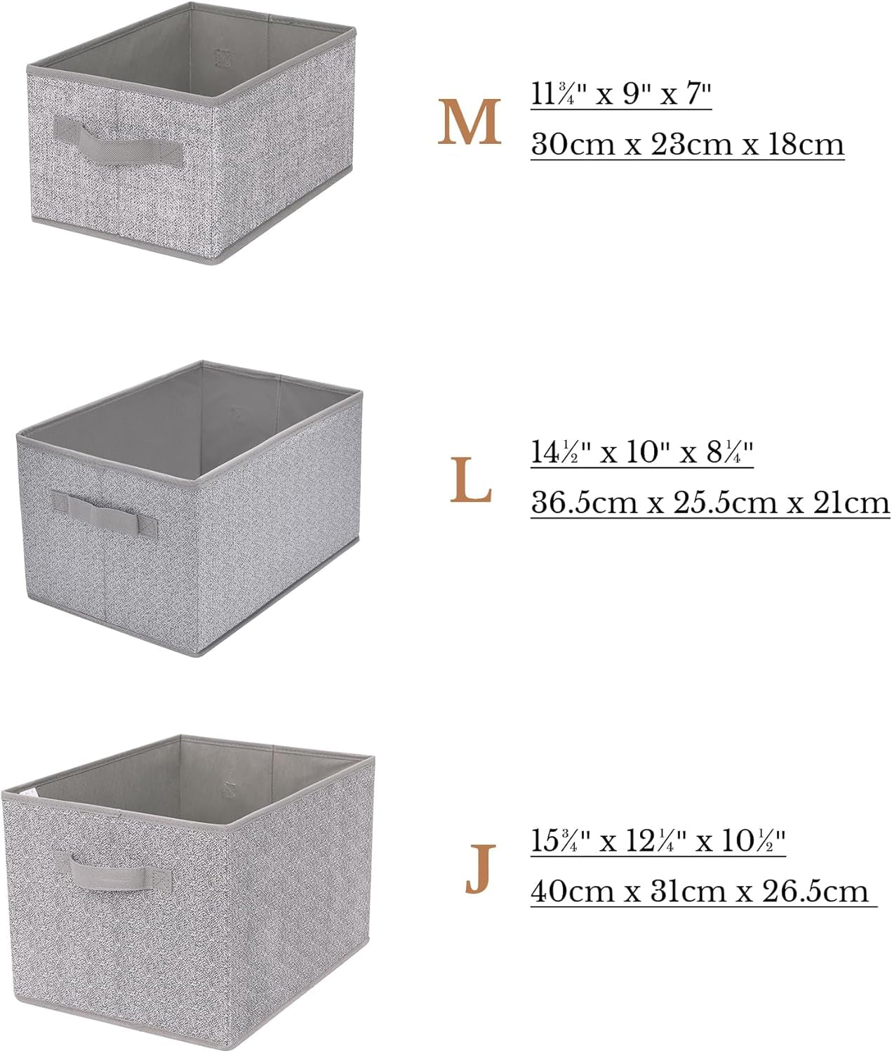 Large Fabric Storage Bins with Handles - 3-Pack Gray Closet Organizer Baskets for Shelves and Clothing Storage
