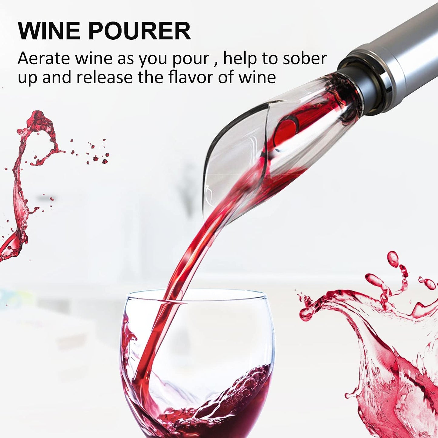 Electric Wine Opener,Electric Wine Bottle Opener Kit Cordless Corkscrew Opener Includes Automatic Wine Opener, Foil Cutter, Vacuum Stoppers, Wine Aerator Pourer,5-In-1 Wine Opener Gift Set