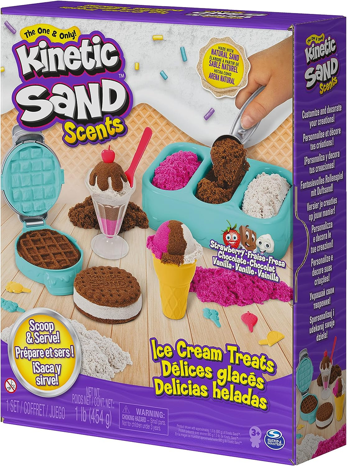 Kinetic Sand Scents Ice Cream Treats Playset: All-Natural Scented Play Sand in 3 Colors with 6 Serving Tools - Sensory Toy for Children Ages 3 and Up
