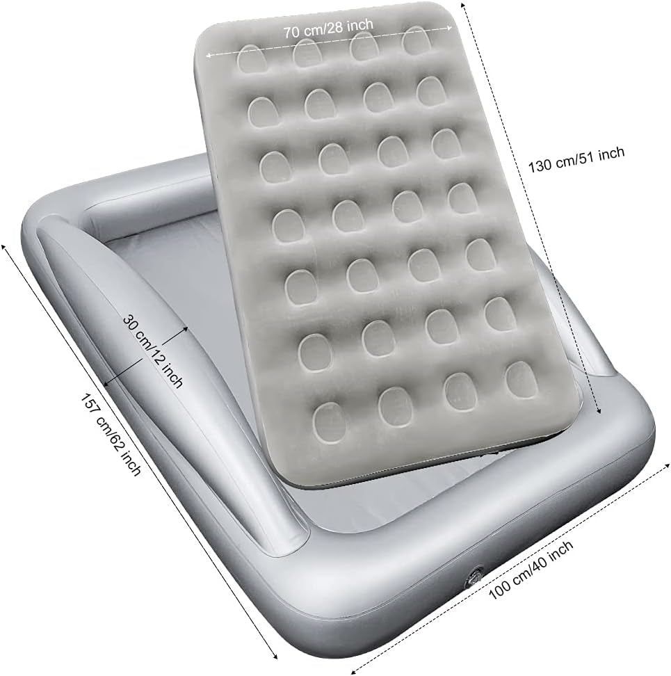 Inflatable Kids Travel Bed Toddler Air Mattress Set - Portable Blow up Mattress Sleeping Bed Cot with Security Bed Rails and Electric Pump Ideal for Road Trip Camping Sleepovers Etc. (Upgraded)