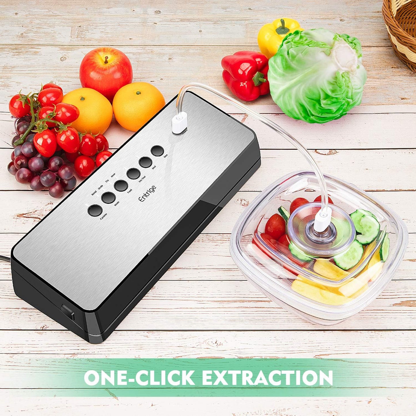 Vacuum Sealer Machine ,Automatic Food Sealer for Food Preservation W /Starter Kit, Dry Moist Food Modes, Easy to Clean, Led Indicator Lights, Compact Design, Silver(Stainless Steel)