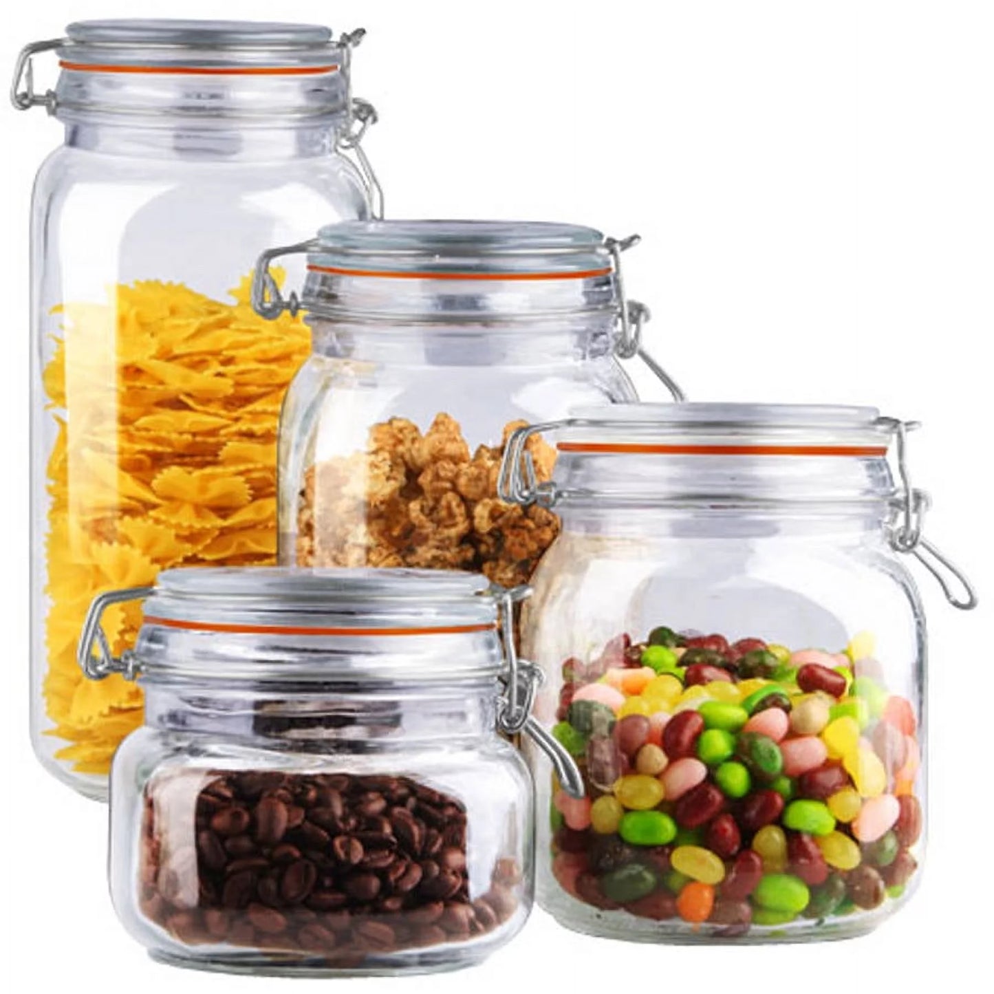 4 Piece Glass Canister Set, Clear