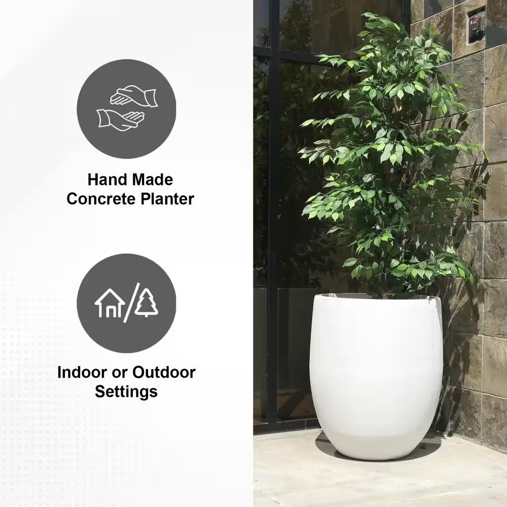 21.7 In. Tall Pure White Lightweight Concrete Outdoor round Bowl Planter