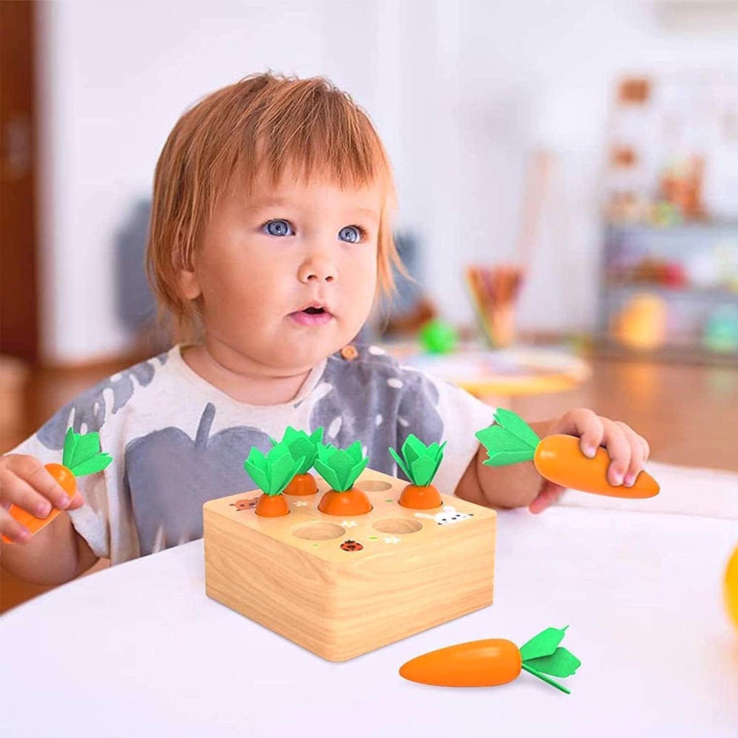 Montessori Educational Toys Wooden Carrots Harvest Shape Size Sorting Games for Matching Puzzle Gift Preschool Learning for Boys Girls Kids Toddlers 1 2 3 Year Old (Carrot Harvest)