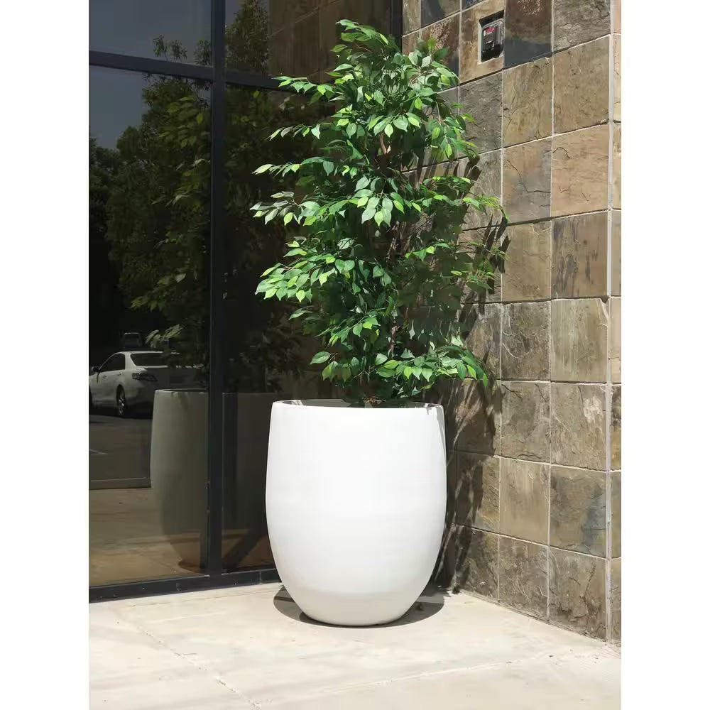 21.7 In. Tall Pure White Lightweight Concrete Outdoor round Bowl Planter