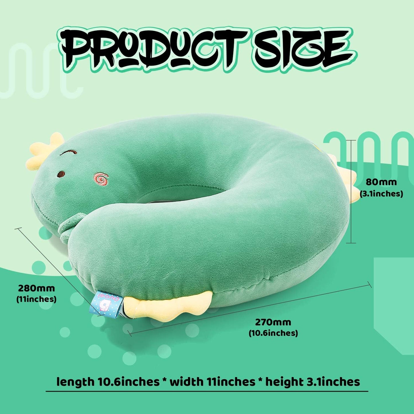 Kid Travel Pillow for Car Airplane Soft Kids Neck Pillow for Head Chin Support Cute Animal U Shaped Travel Pillow Portable Essential for Road Trip Traveling Green Dinosaur