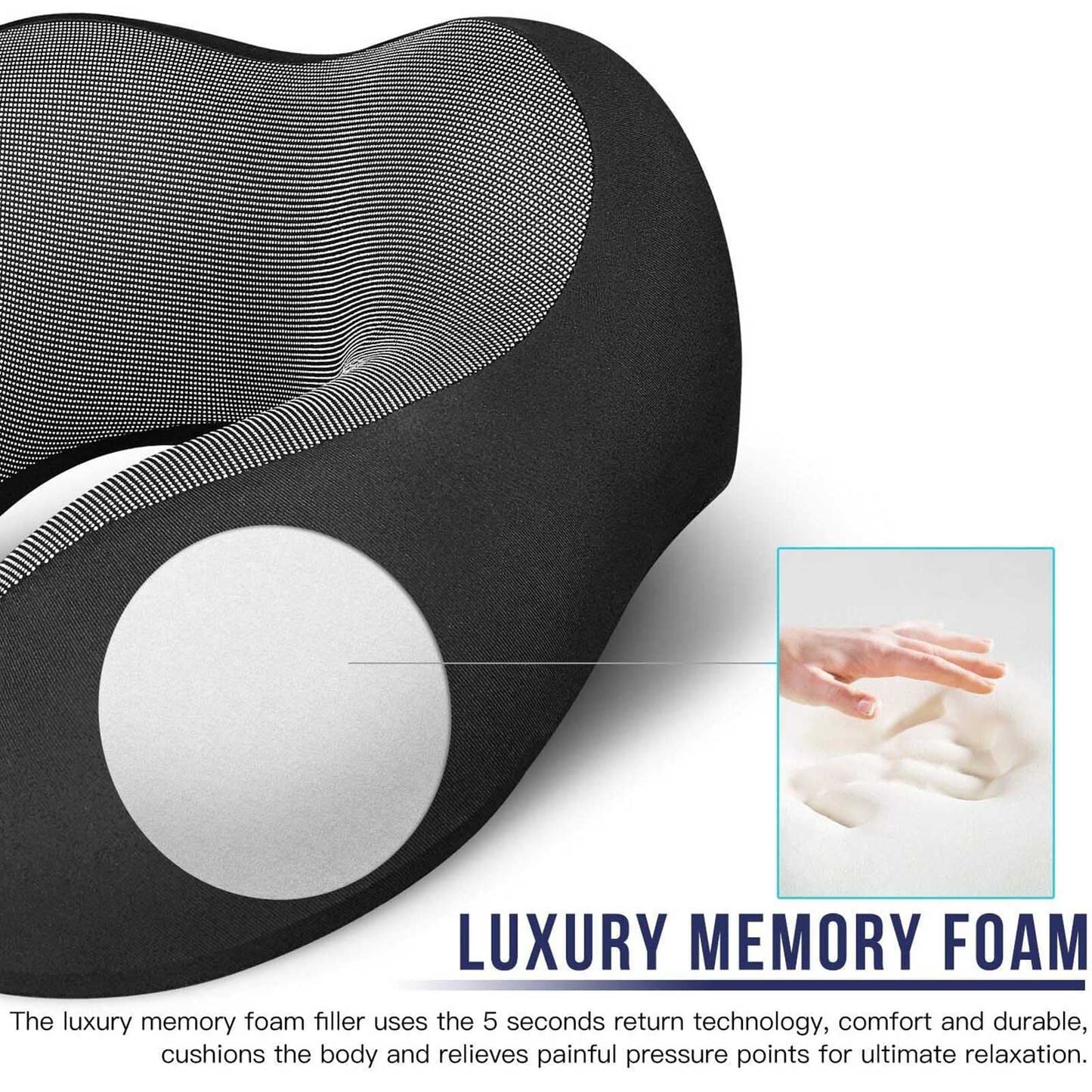 Neck Pillow Travel Pillow, Best Memory Travel Neck Pillow for Airplane Sleeping Travel Pillows with Storage Bag, Sleep Mask and Earplugs-Prevent (Black)