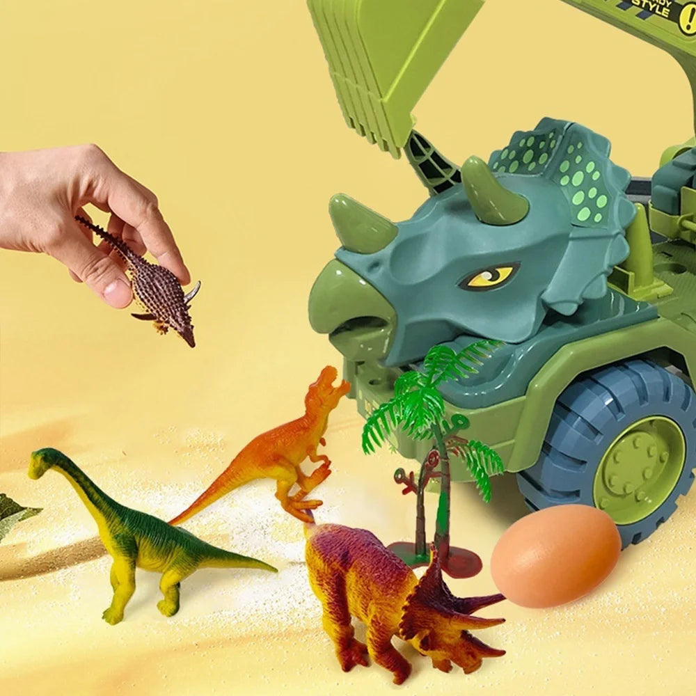 Toy Truck, Dinosaur Transport Car Carrier Truck with Dinosaur Toys, Friction Powered Cars, Activity Playmat, Dino Car Playset Toys for Kids Boys