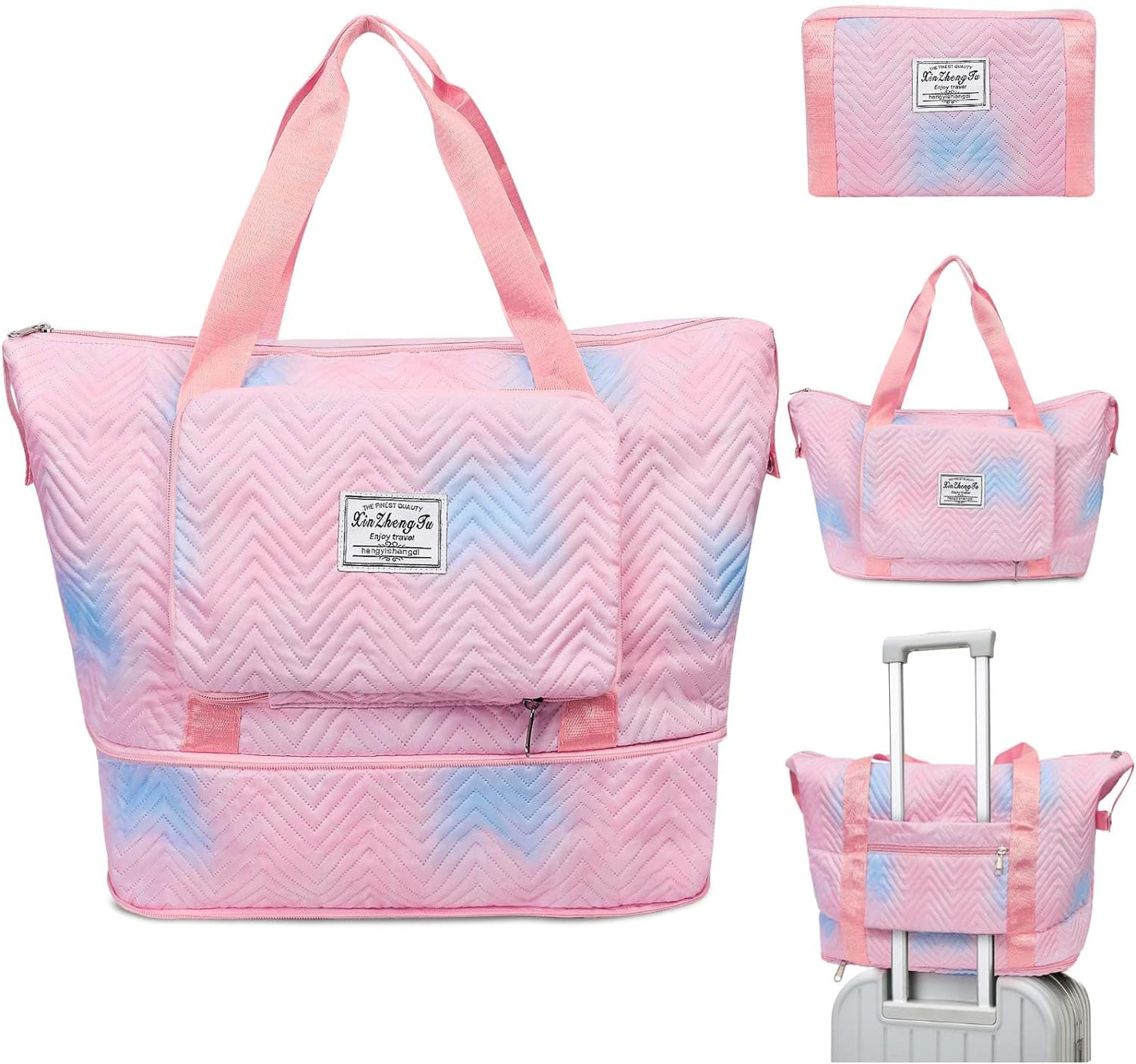 Expandable Travel Duffel Bag with Dry and Wet Separation - Large Capacity Folding Travel Bag