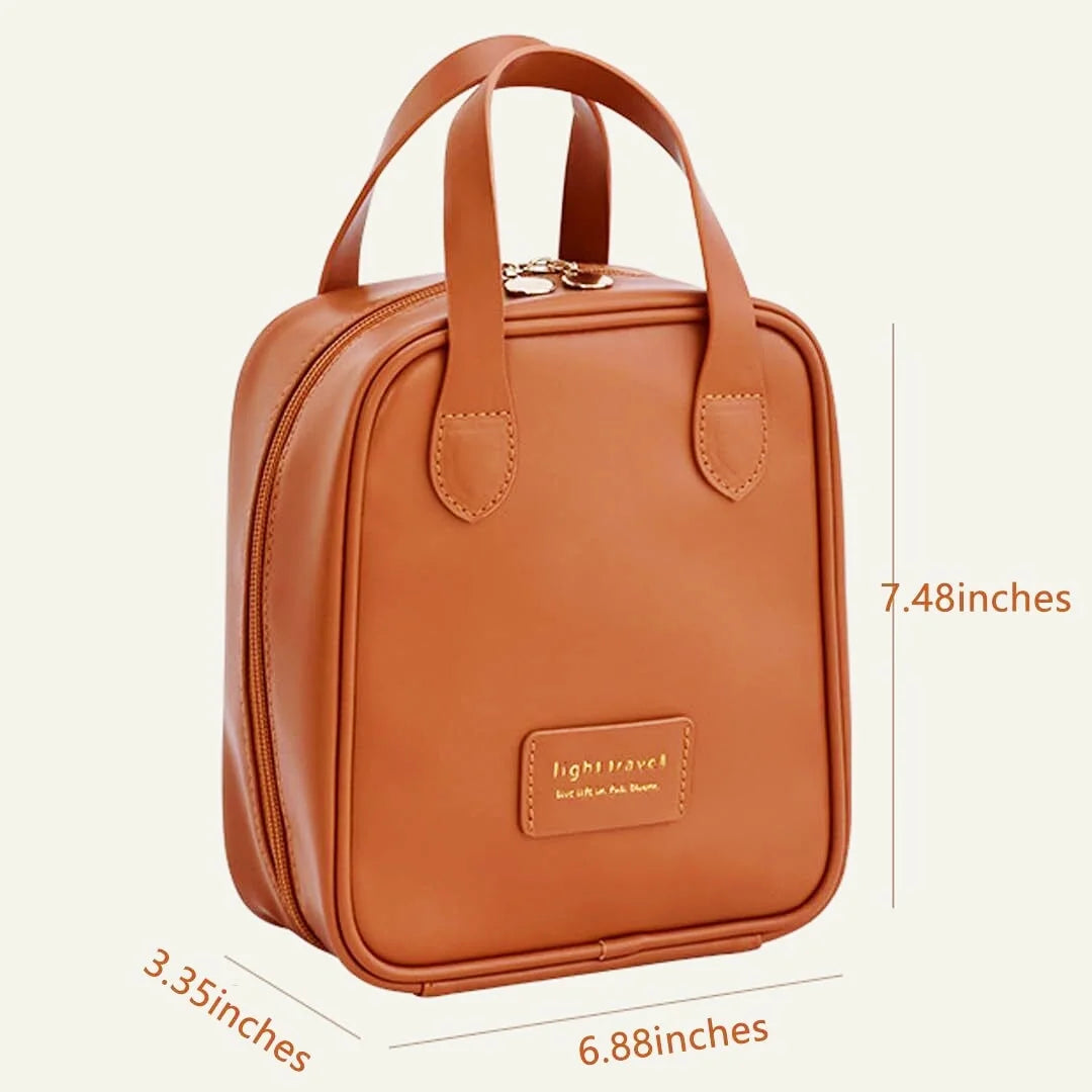 Travel Makeup Bag, Makeup Organizer Cosmetic Bag, Large Capacity Cosmetic Bags for Women, Waterproof Toiletry Bag Makeup Organizer with Divider and Handle (Brown)