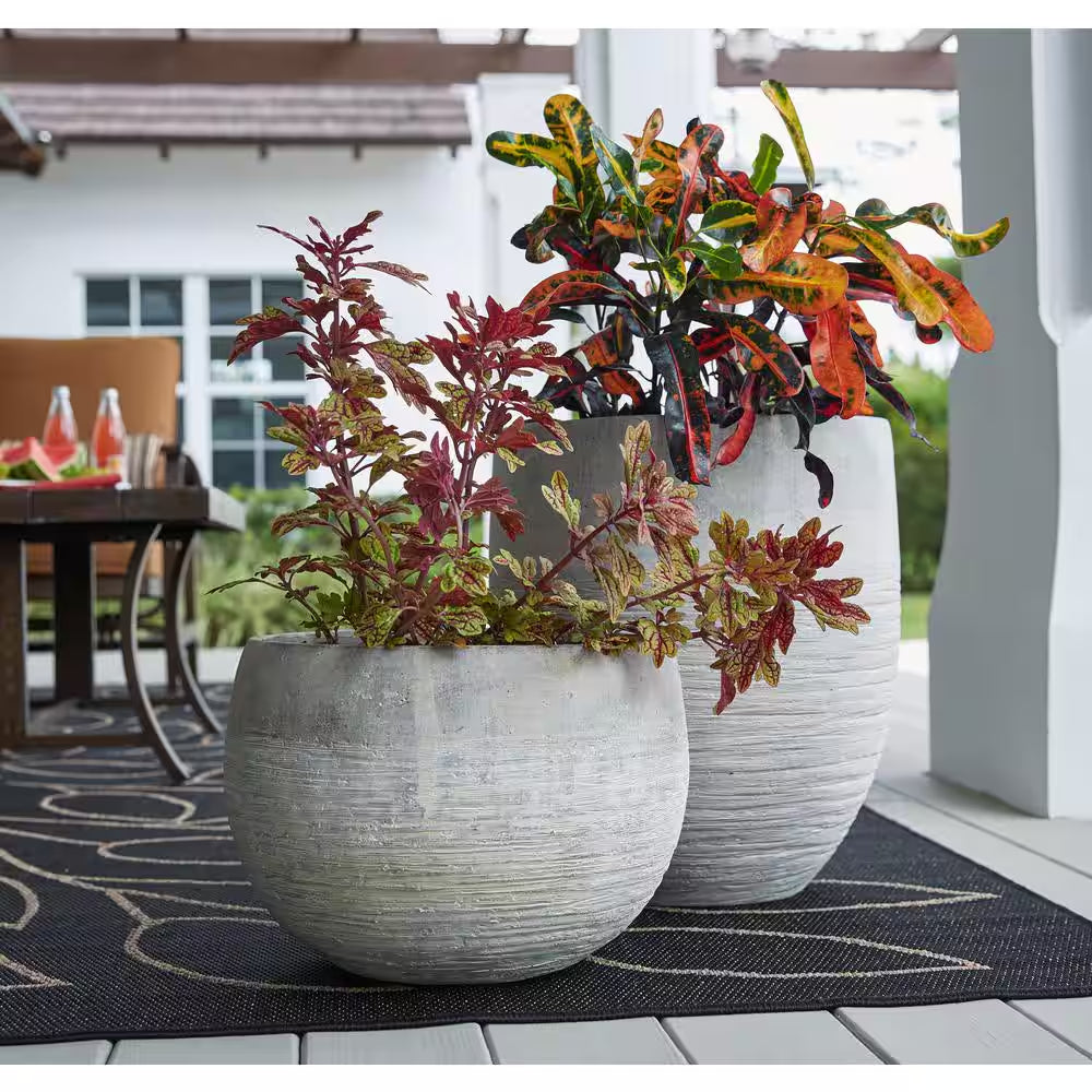 17 In. Jennings Large Gray Plastic Fiberglass Tall Decorative Planter (17 In. D X 19 In. H) with Drainage Hole