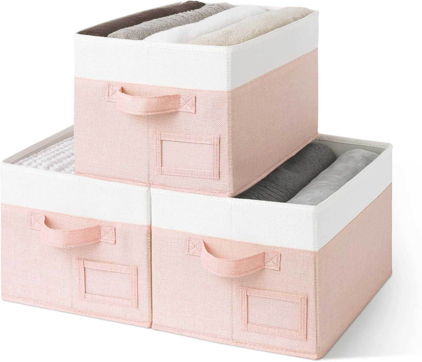 Large Fabric Storage Bins with Handles - 3-Pack Gray Closet Organizer Baskets for Shelves and Clothing Storage
