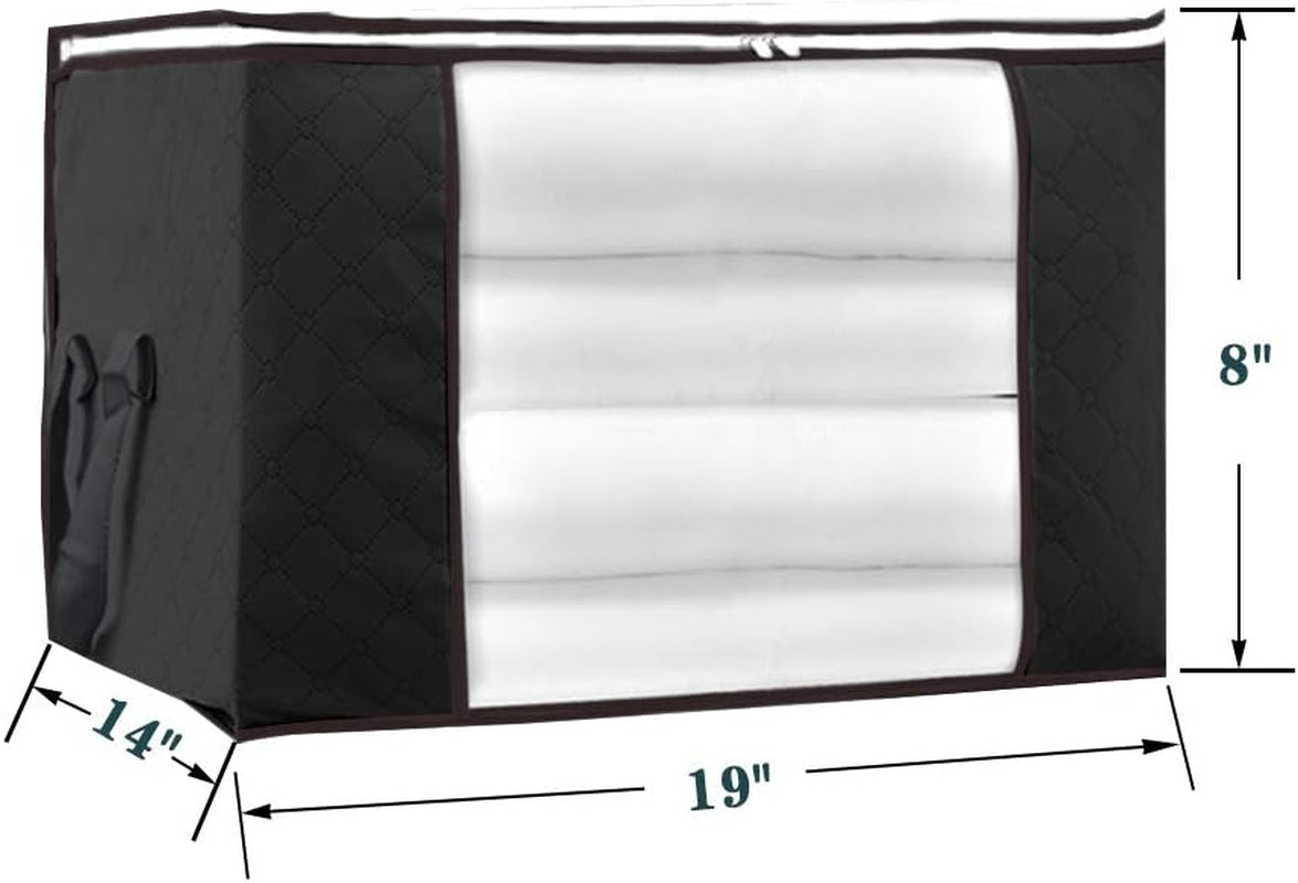 6-Pack Foldable Closet Organizer Clothing Storage Bags with Clear Window, Reinforced Handle and Sturdy Zipper (Black)
