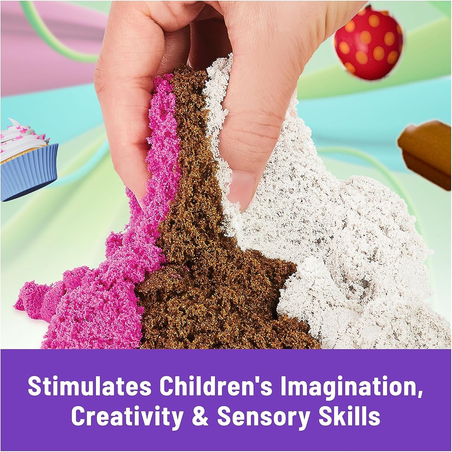 Kinetic Sand Scents Ice Cream Treats Playset: All-Natural Scented Play Sand in 3 Colors with 6 Serving Tools - Sensory Toy for Children Ages 3 and Up