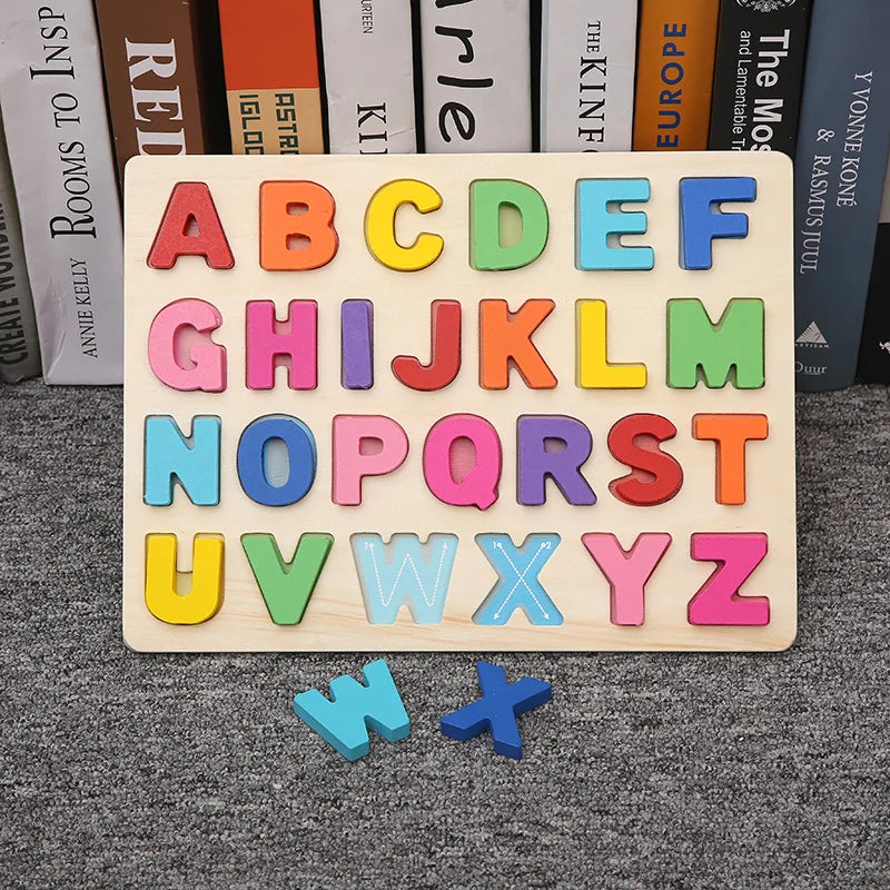 Montessori Wooden Puzzle 3D Alphabet Letters Number Matching Game Baby Kids Toys Education Learning Toy for Children 2 to 4 Year