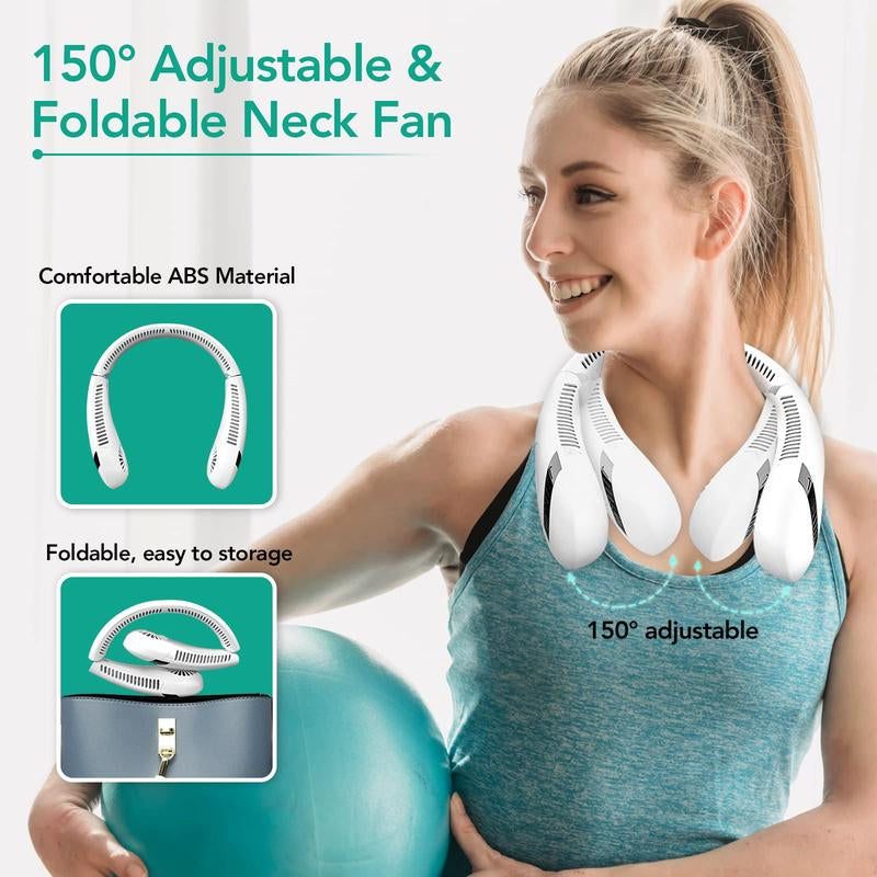 ICESTONE Foldable Portable Neck Fan with LCD Display,Portable Hands Free Fan,Mini Rechargeable Fan,Bladeless Neck Fan,Small Neck Air Conditioner,360° Airflow Strong Cooling,Bladeless Mute 3 Speeds,For Indoor Outdoor Home Office Travel Sports