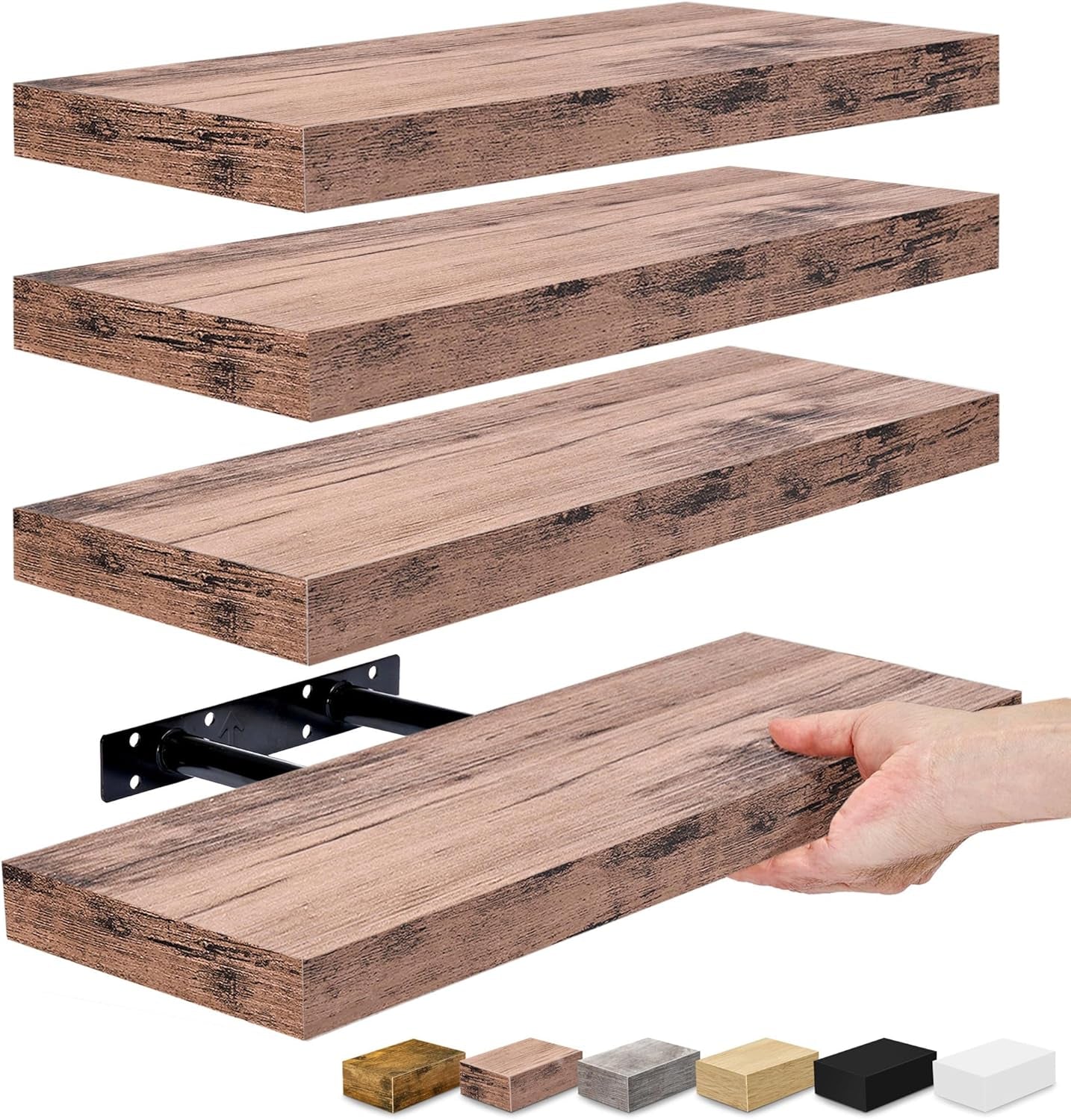 Floating Shelves for Wall, Bathroom Shelves Wall Mounted for Kitchen, Bedroom, Bathroom Storage over Toilet, Hanging Book Shelf for Wall Home Decor Living Room (Mahogany, 3 Pack)