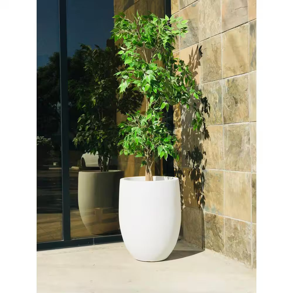 21.7 In. Tall Pure White Lightweight Concrete Outdoor round Bowl Planter