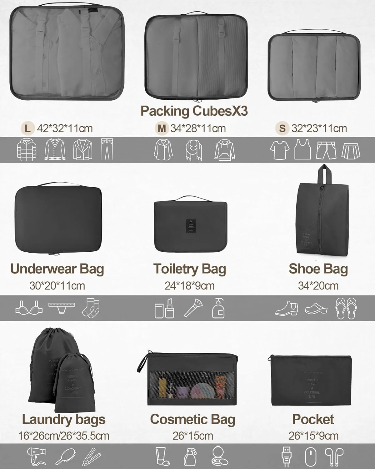10 Set Packing Cubes Luggage Organizers for Travel Accessories Essentials Organizer Bags