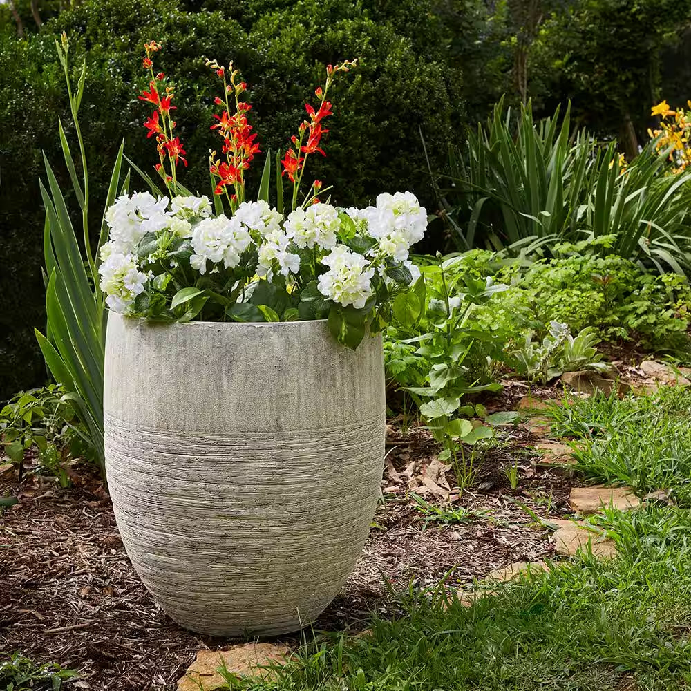 17 In. Jennings Large Gray Plastic Fiberglass Tall Decorative Planter (17 In. D X 19 In. H) with Drainage Hole