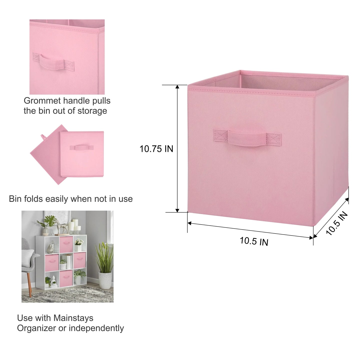 Collapsible Cube Fabric Storage Bins (10.5" X 10.5"), 6 Pack, Pink Puff