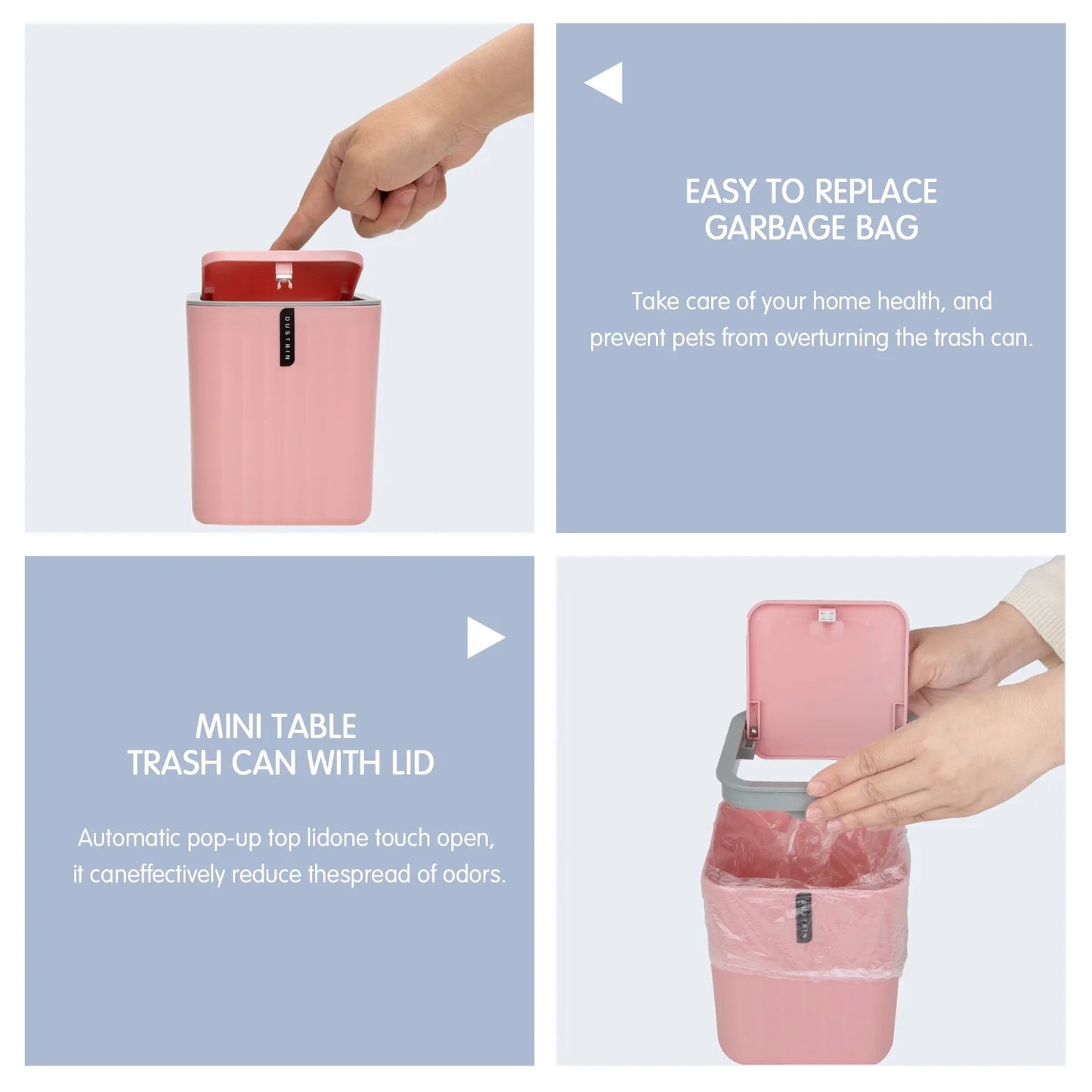 Bathroom 4-Piece Accessories Set, Bathroom Decor Set,Soap Dish,Soap Dispenser,Toothbrush Cup,Mini Desktop Trash Can with Lid, Pink