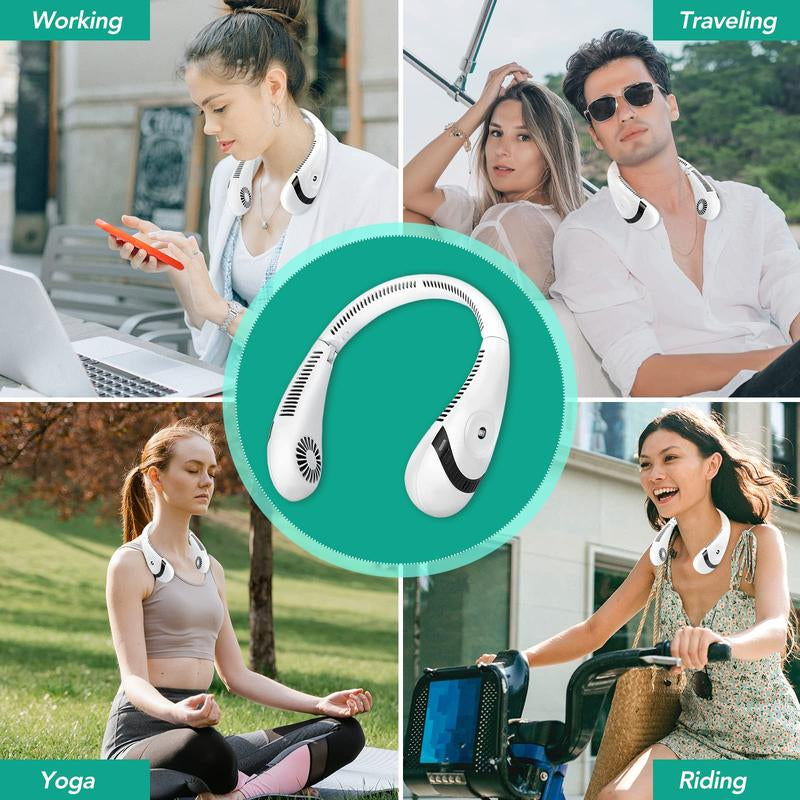 ICESTONE Foldable Portable Neck Fan with LCD Display,Portable Hands Free Fan,Mini Rechargeable Fan,Bladeless Neck Fan,Small Neck Air Conditioner,360° Airflow Strong Cooling,Bladeless Mute 3 Speeds,For Indoor Outdoor Home Office Travel Sports