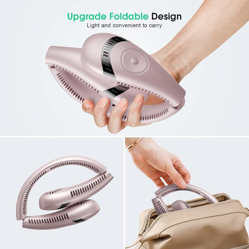 ICESTONE Foldable Portable Neck Fan with LCD Display,Portable Hands Free Fan,Mini Rechargeable Fan,Bladeless Neck Fan,Small Neck Air Conditioner,360° Airflow Strong Cooling,Bladeless Mute 3 Speeds,For Indoor Outdoor Home Office Travel Sports