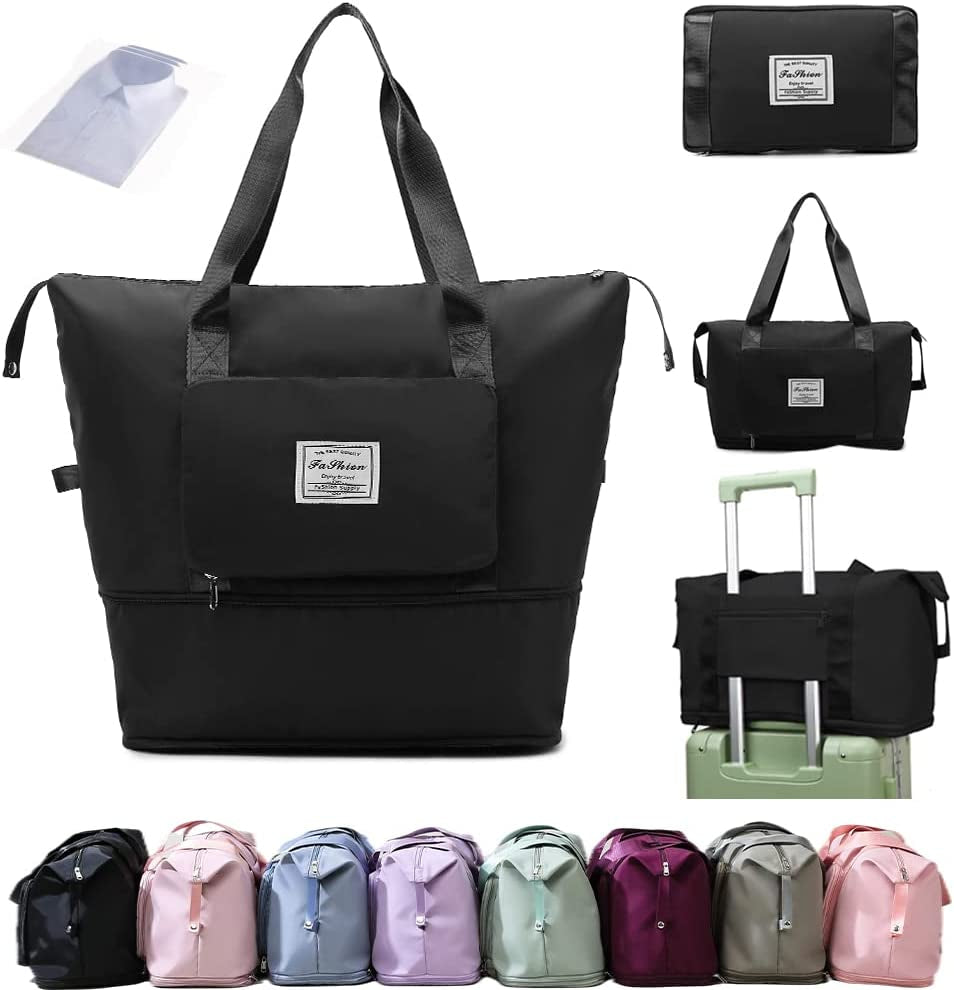 Expandable Travel Duffel Bag with Dry and Wet Separation - Large Capacity Folding Travel Bag