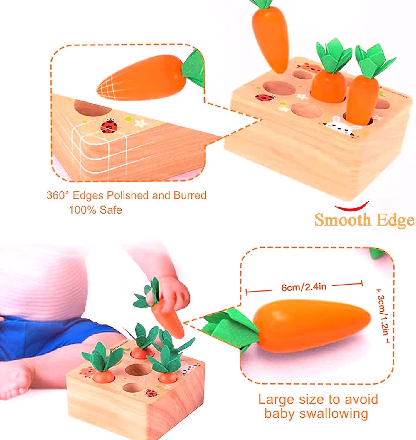 Montessori Educational Toys Wooden Carrots Harvest Shape Size Sorting Games for Matching Puzzle Gift Preschool Learning for Boys Girls Kids Toddlers 1 2 3 Year Old (Carrot Harvest)