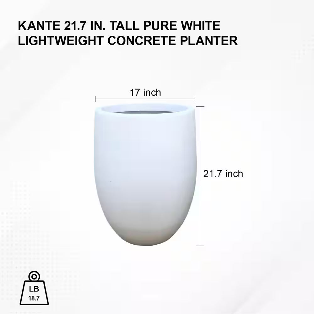21.7 In. Tall Pure White Lightweight Concrete Outdoor round Bowl Planter