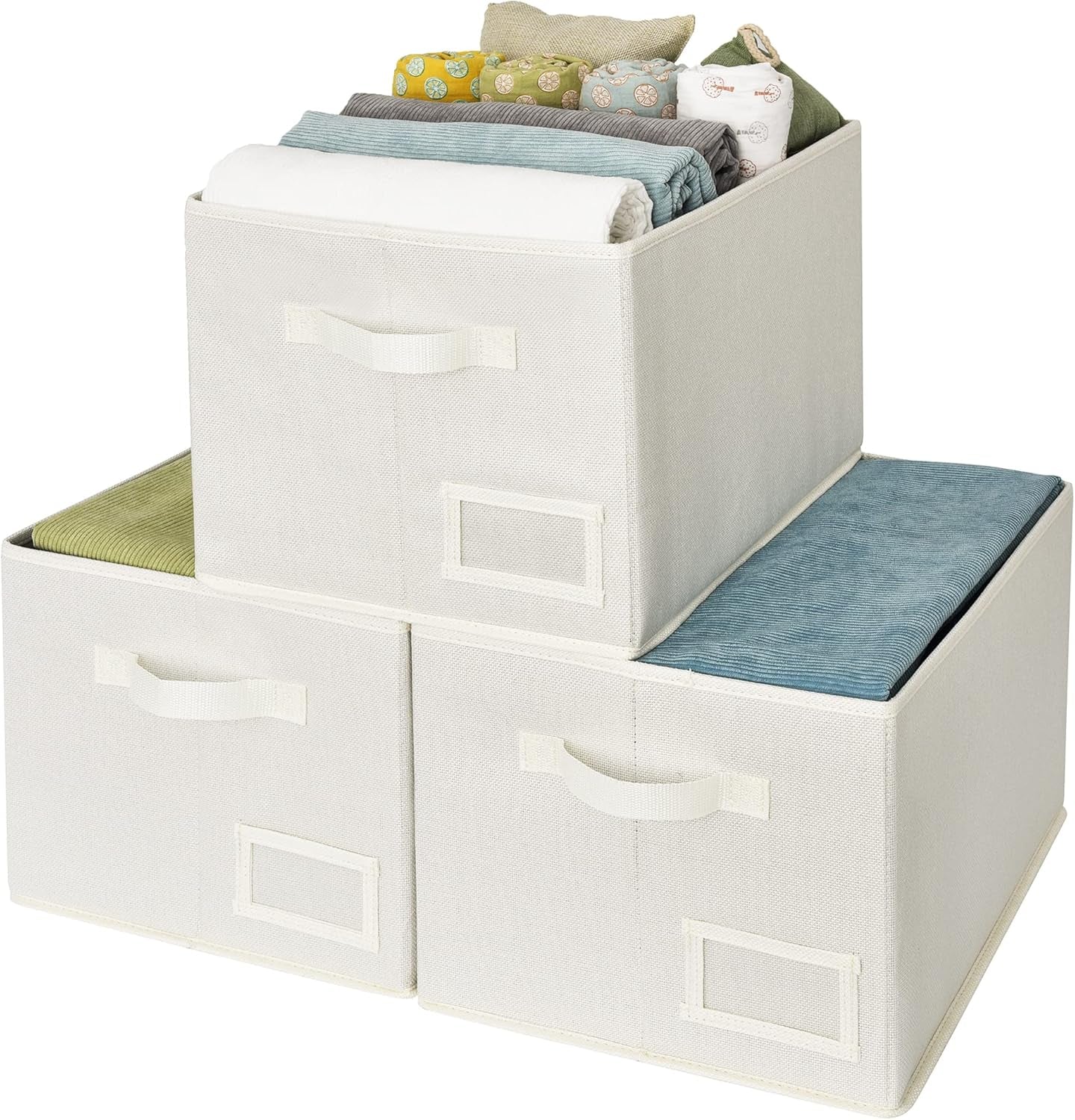 Large Fabric Storage Bins with Handles - 3-Pack Gray Closet Organizer Baskets for Shelves and Clothing Storage