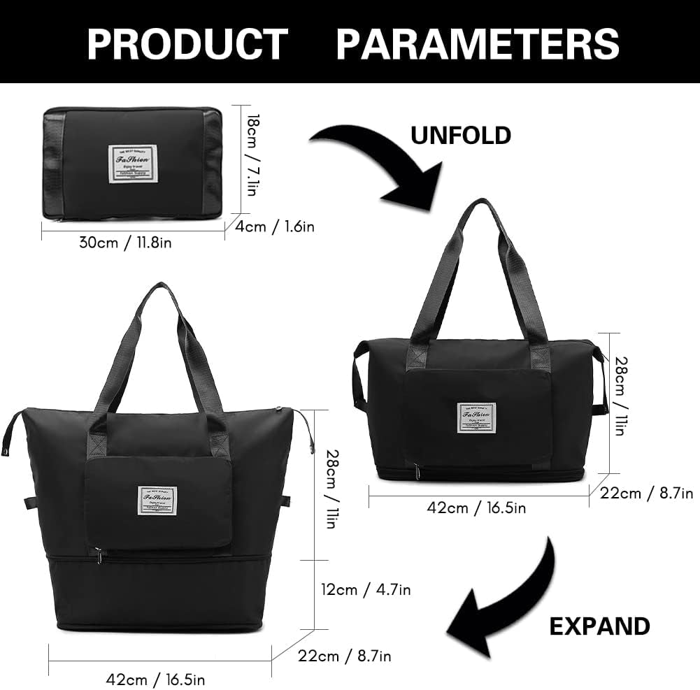 Expandable Travel Duffel Bag with Dry and Wet Separation - Large Capacity Folding Travel Bag