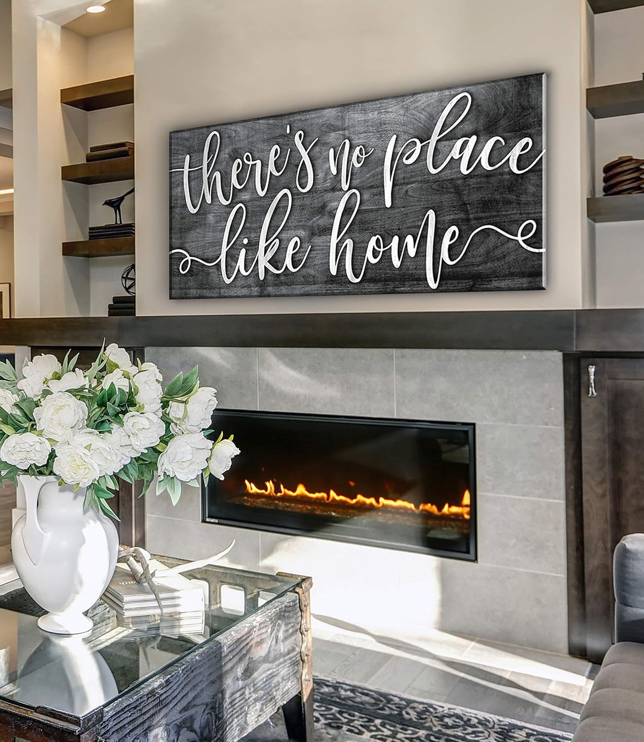 | There'S No Place like Home V2 | Home Wall Decor | House Warming Presents|Home Decor for Living Room|Rustic Home Decoration|Living Room Decor (Grey, 42 X 19)