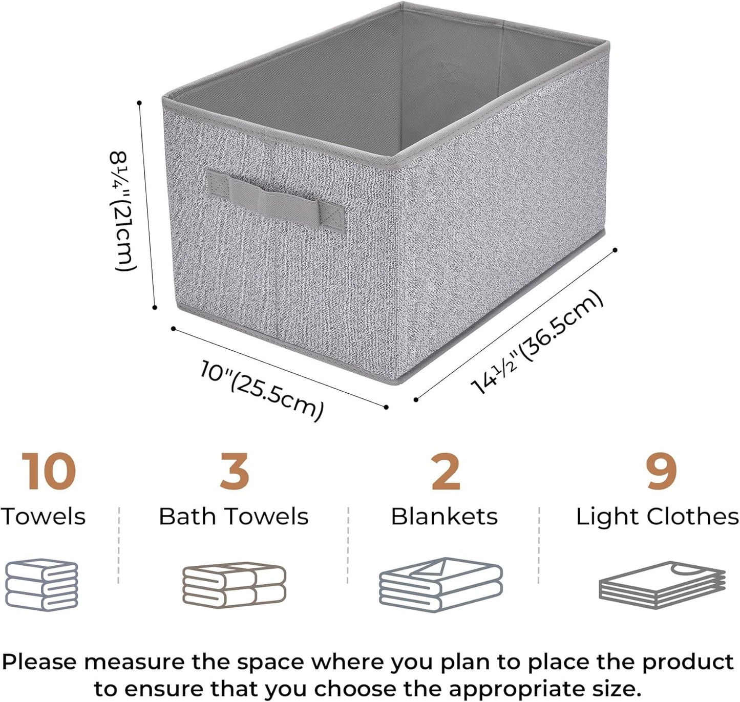 Large Fabric Storage Bins with Handles - 3-Pack Gray Closet Organizer Baskets for Shelves and Clothing Storage