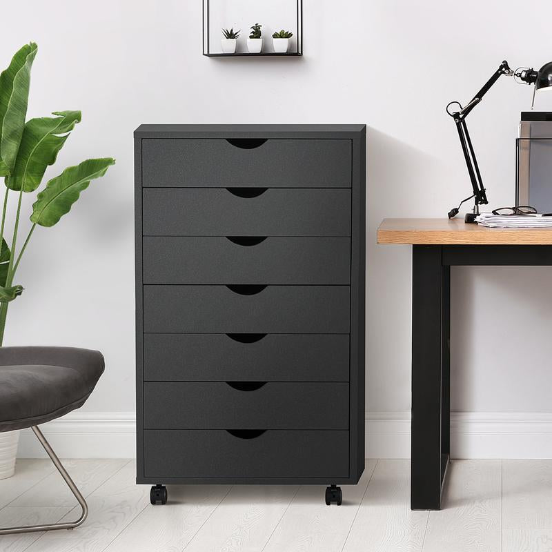 Sweetcrispy plus 7 Drawer Chest - Dresser Storage Cabinets Dressers Wooden Dresser Bedroom Cabinet with Wheels Mobile Organizer Drawers for Office, Home