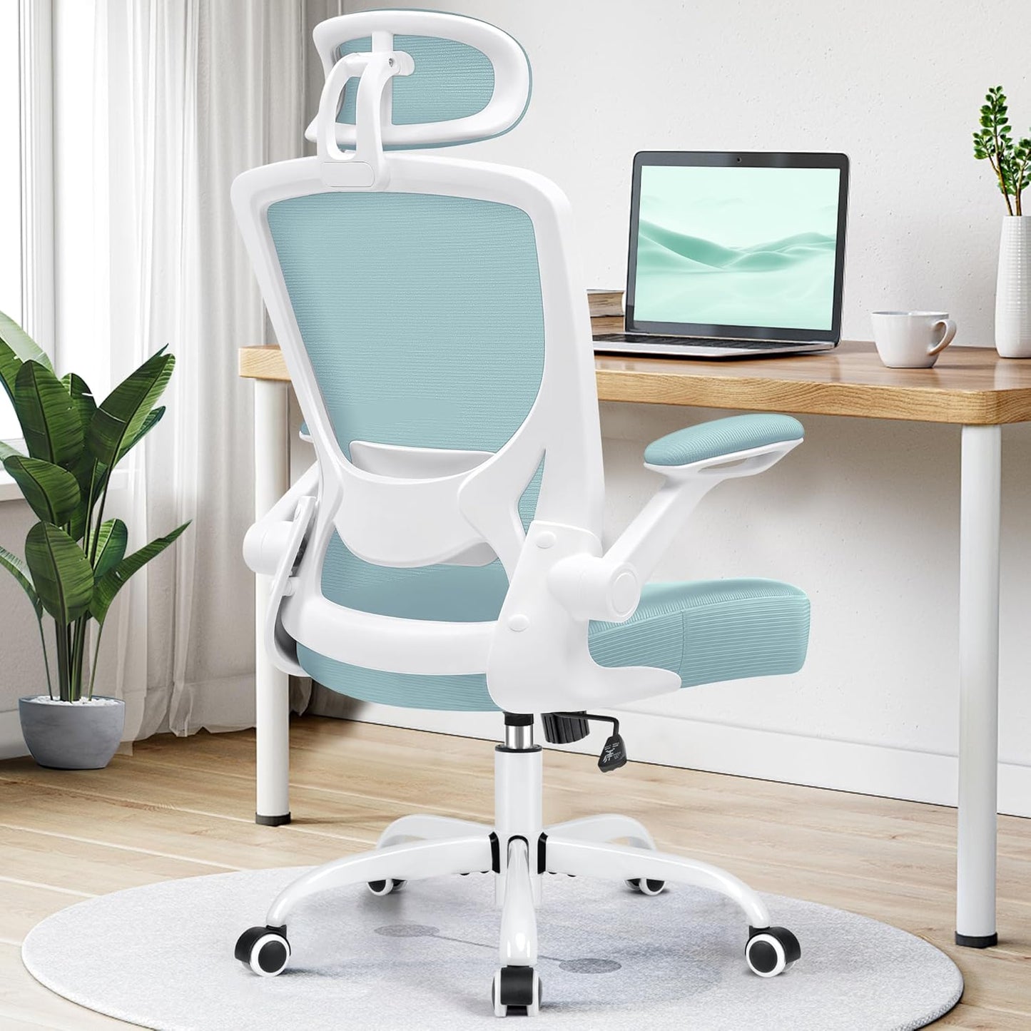 Ergonomic Office Chair, Breathable Mesh Desk Chair, Lumbar Support Computer Chair with Headrest and Flip-Up Arms, Swivel Task Chair, Adjustable Height Gaming Chair, White