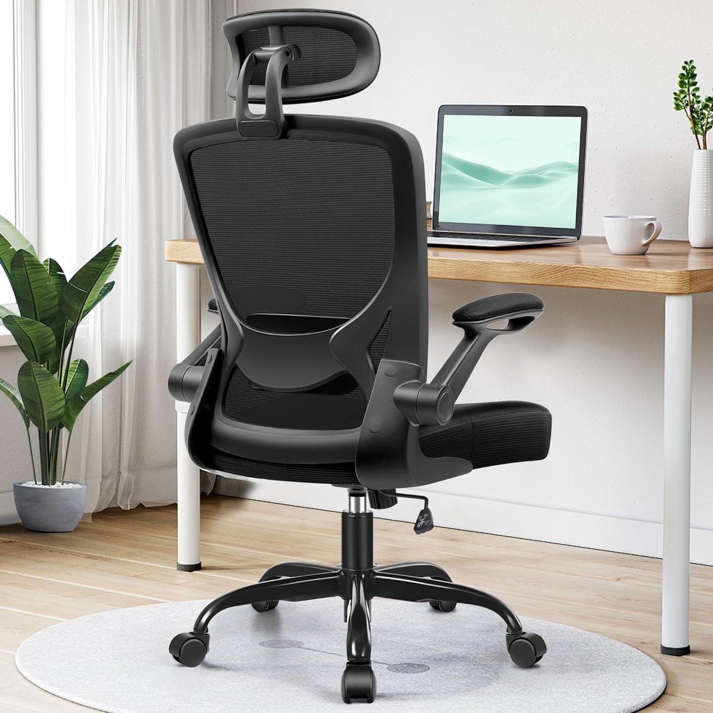 Ergonomic Office Chair, Breathable Mesh Desk Chair, Lumbar Support Computer Chair with Headrest and Flip-Up Arms, Swivel Task Chair, Adjustable Height Gaming Chair, White