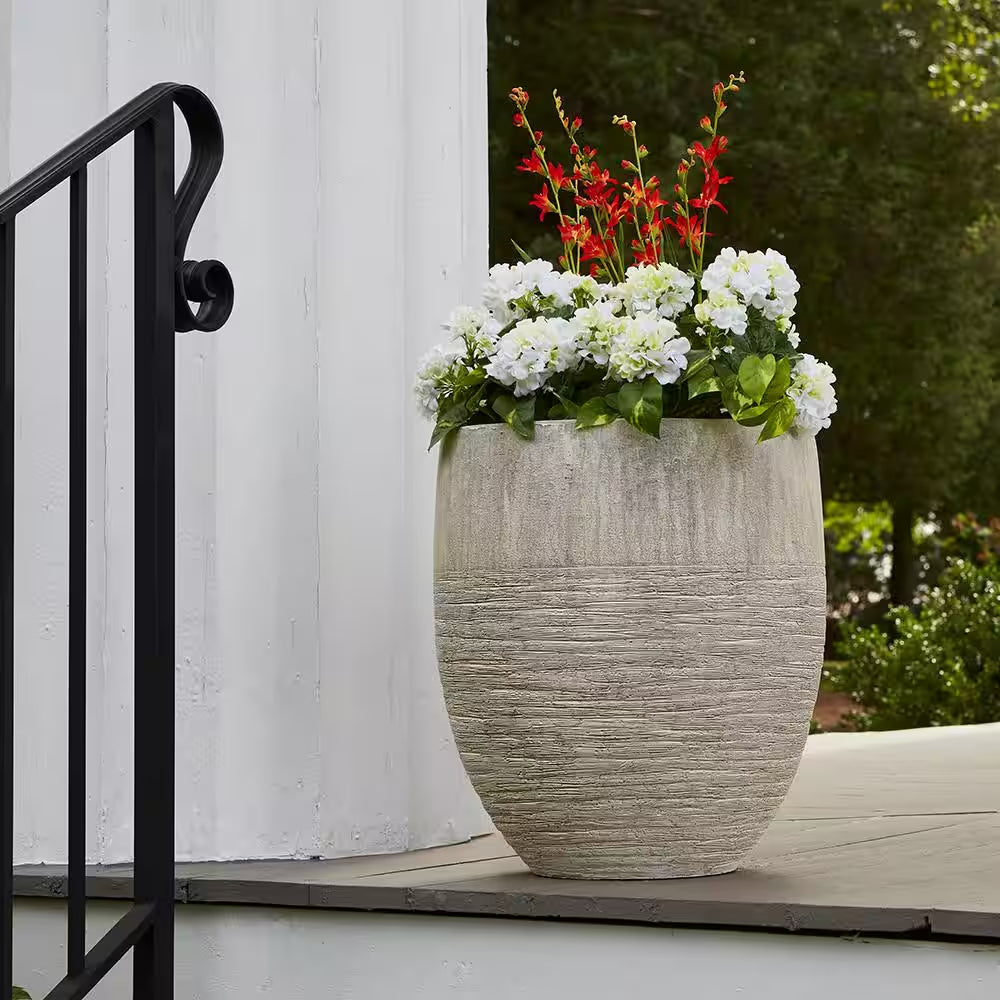17 In. Jennings Large Gray Plastic Fiberglass Tall Decorative Planter (17 In. D X 19 In. H) with Drainage Hole