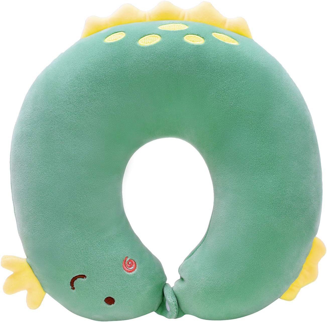 Kid Travel Pillow for Car Airplane Soft Kids Neck Pillow for Head Chin Support Cute Animal U Shaped Travel Pillow Portable Essential for Road Trip Traveling Green Dinosaur