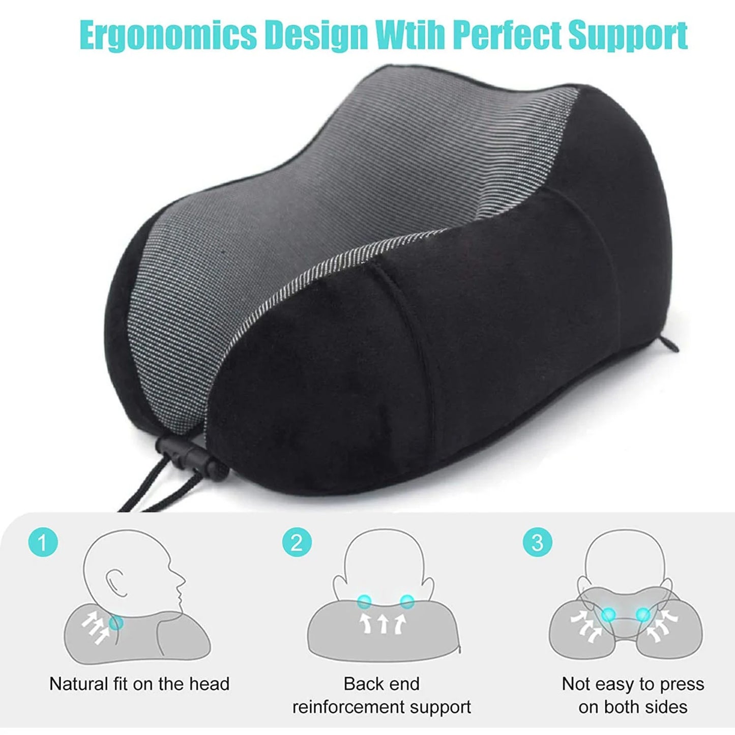Neck Pillow Travel Pillow, Best Memory Travel Neck Pillow for Airplane Sleeping Travel Pillows with Storage Bag, Sleep Mask and Earplugs-Prevent (Black)