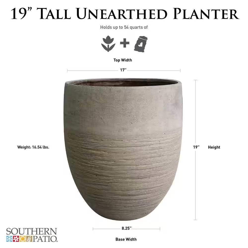 17 In. Jennings Large Gray Plastic Fiberglass Tall Decorative Planter (17 In. D X 19 In. H) with Drainage Hole
