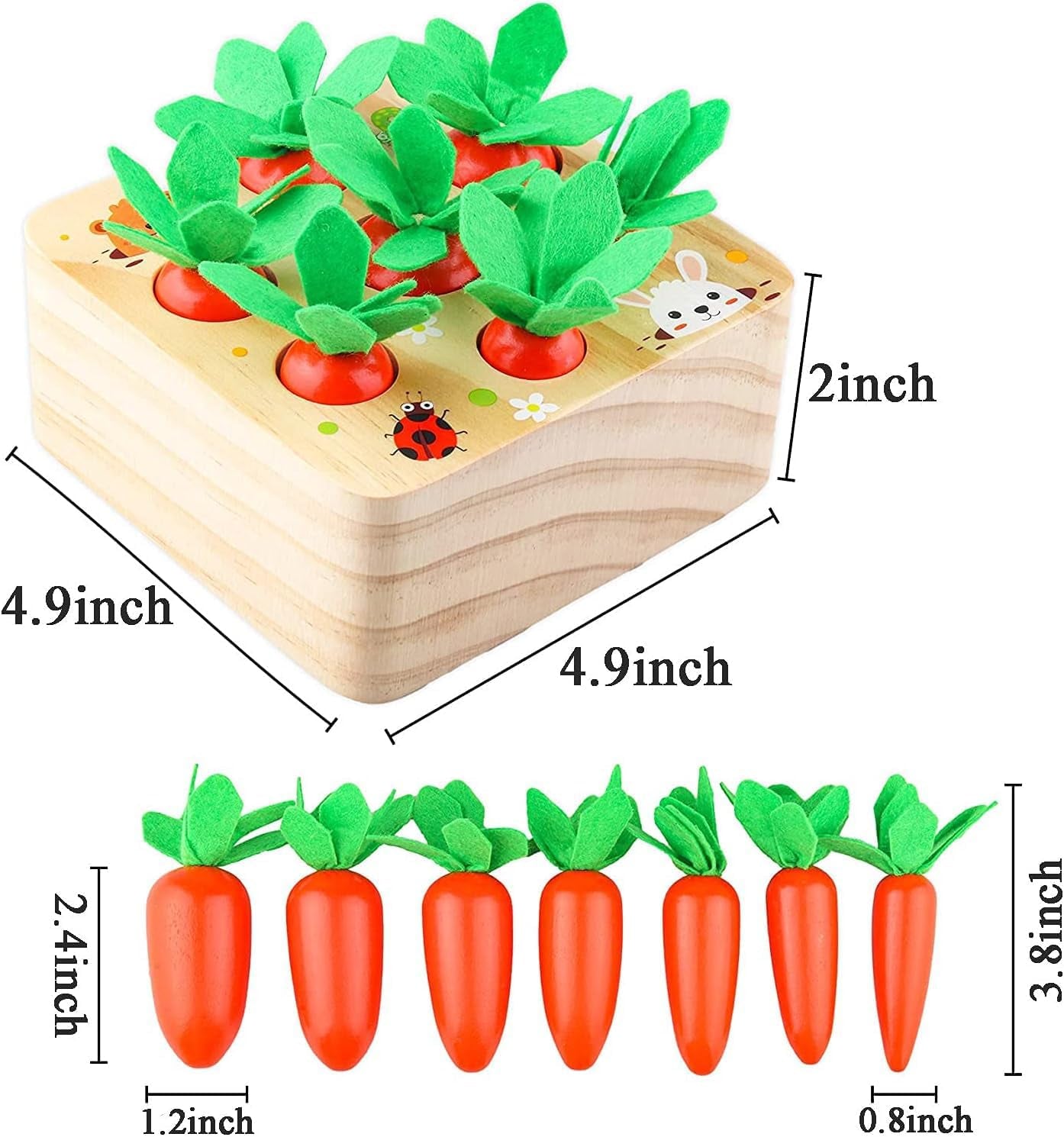 Montessori Educational Toys Wooden Carrots Harvest Shape Size Sorting Games for Matching Puzzle Gift Preschool Learning for Boys Girls Kids Toddlers 1 2 3 Year Old (Carrot Harvest)