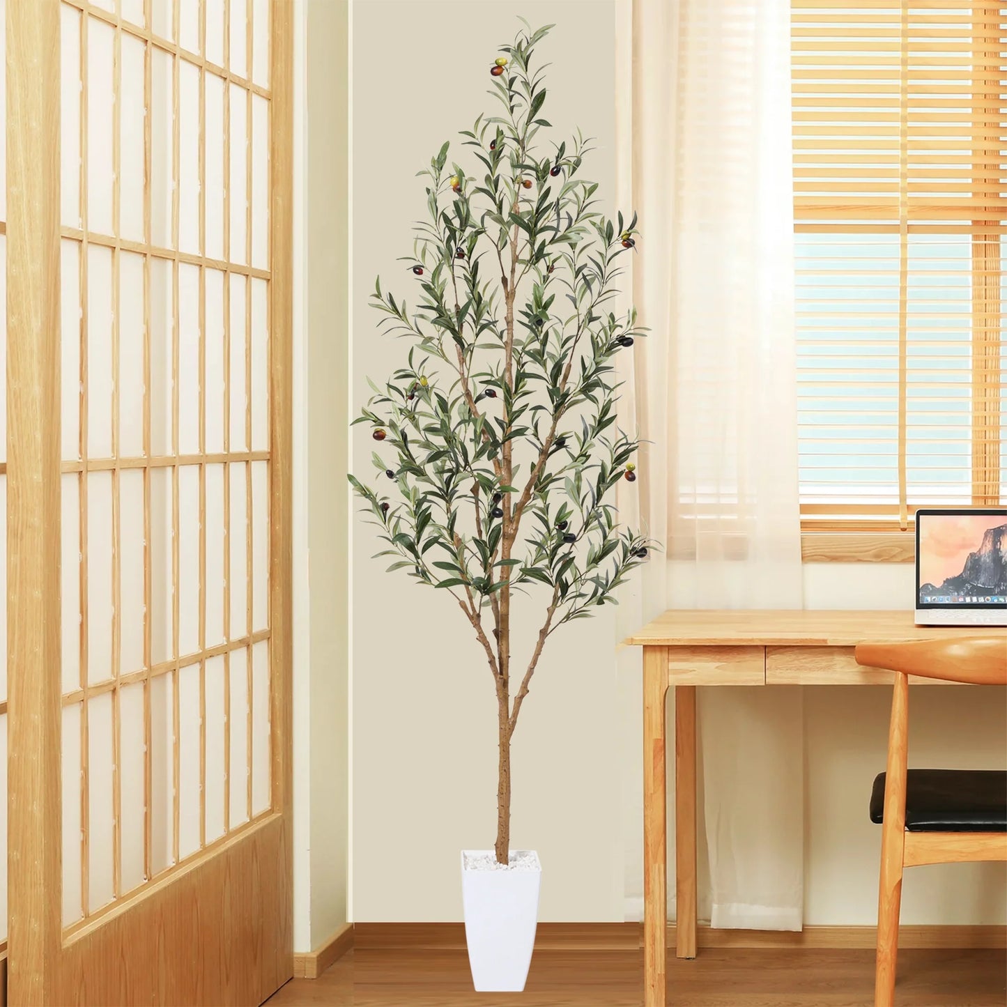 6FT Tall Artificial Olive Tree in Planter, 12 Lb Indoor Outdoor Artificial Olive Plants,