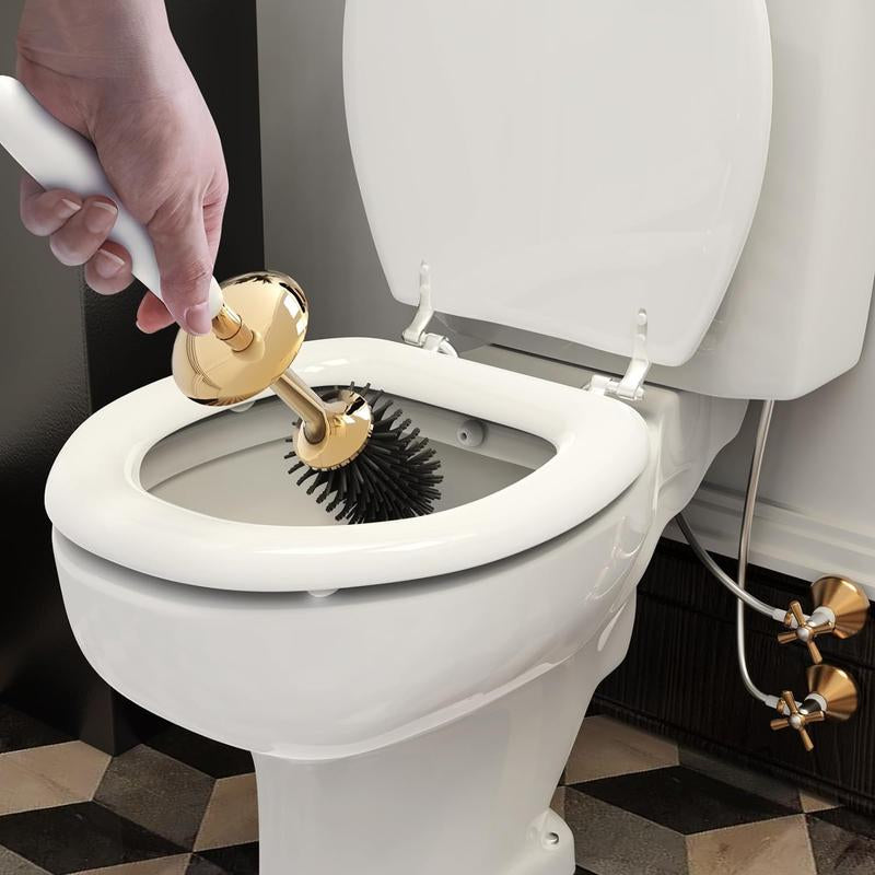 Toilet Brush, Toilet Brush and Holder Set with Lid and Ergonomic Handle,Modern Silicone Toilet Brush for Bathroom, Drip-Proof, Floor Standing & Wall Mounted Toilet Brush Set without Drilling
