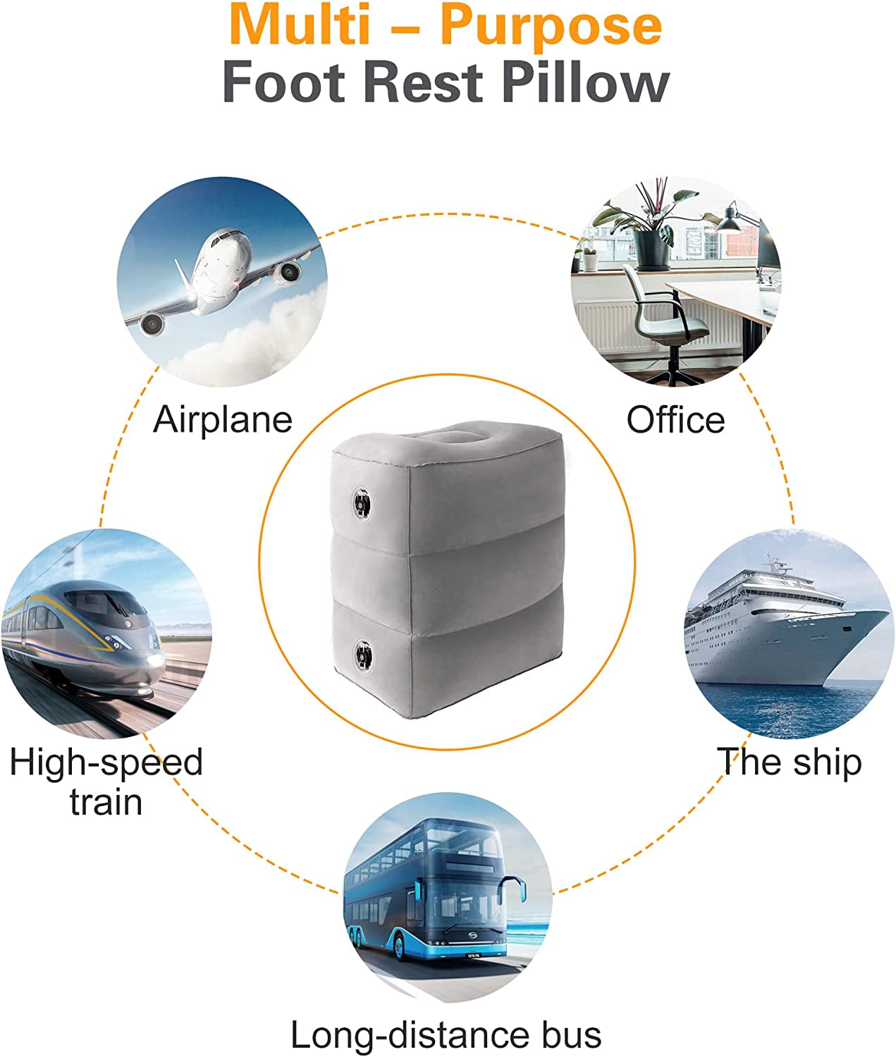Inflatable Foot Rest Pillow for Travel, Kids/Adults Airplane Travel Pillow-Adjustable Height Cushions,For Kids to Sleep While Traveling,Suitable for Office, Home and Any Travell (1 Pack)