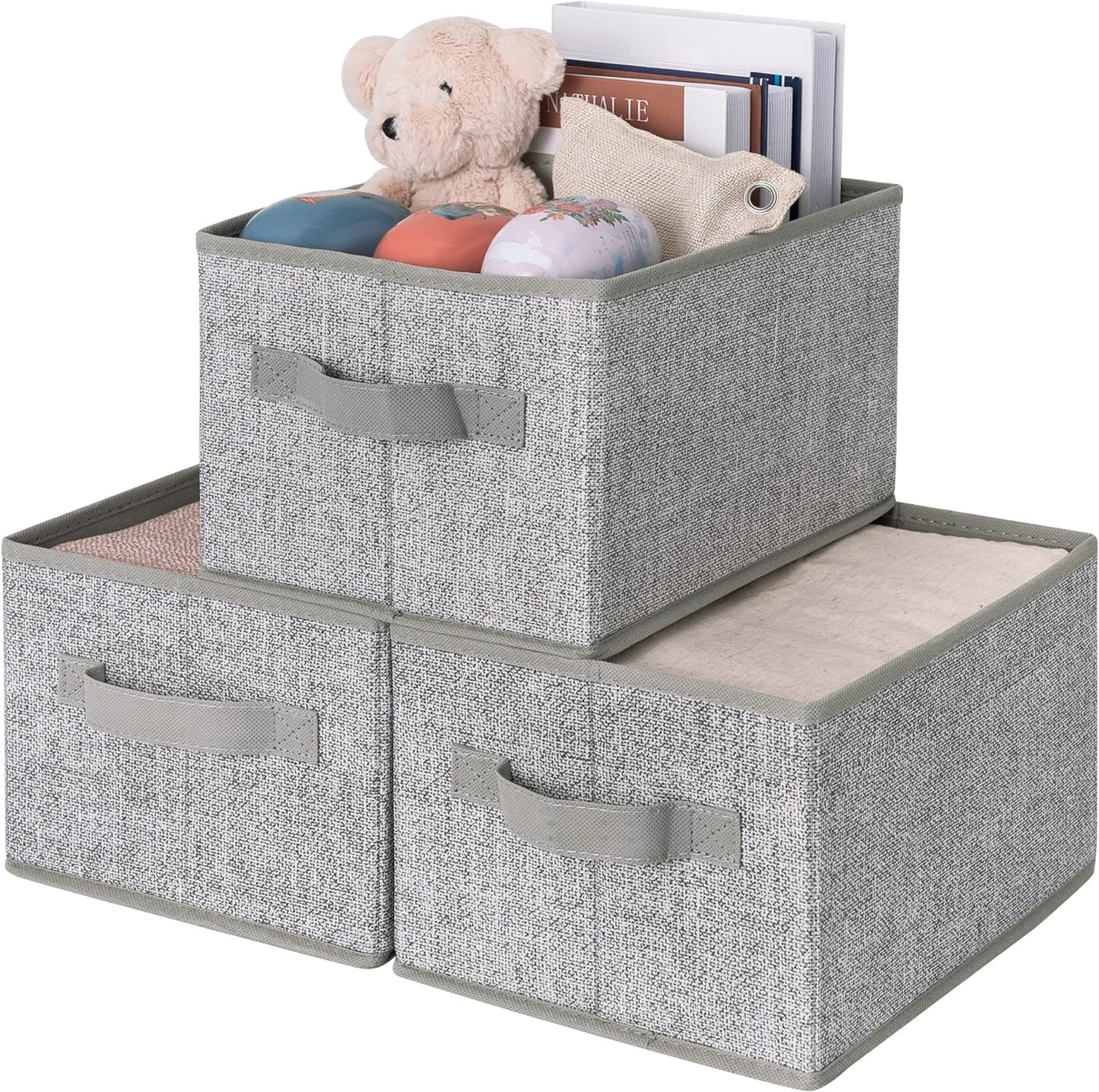 Large Fabric Storage Bins with Handles - 3-Pack Gray Closet Organizer Baskets for Shelves and Clothing Storage