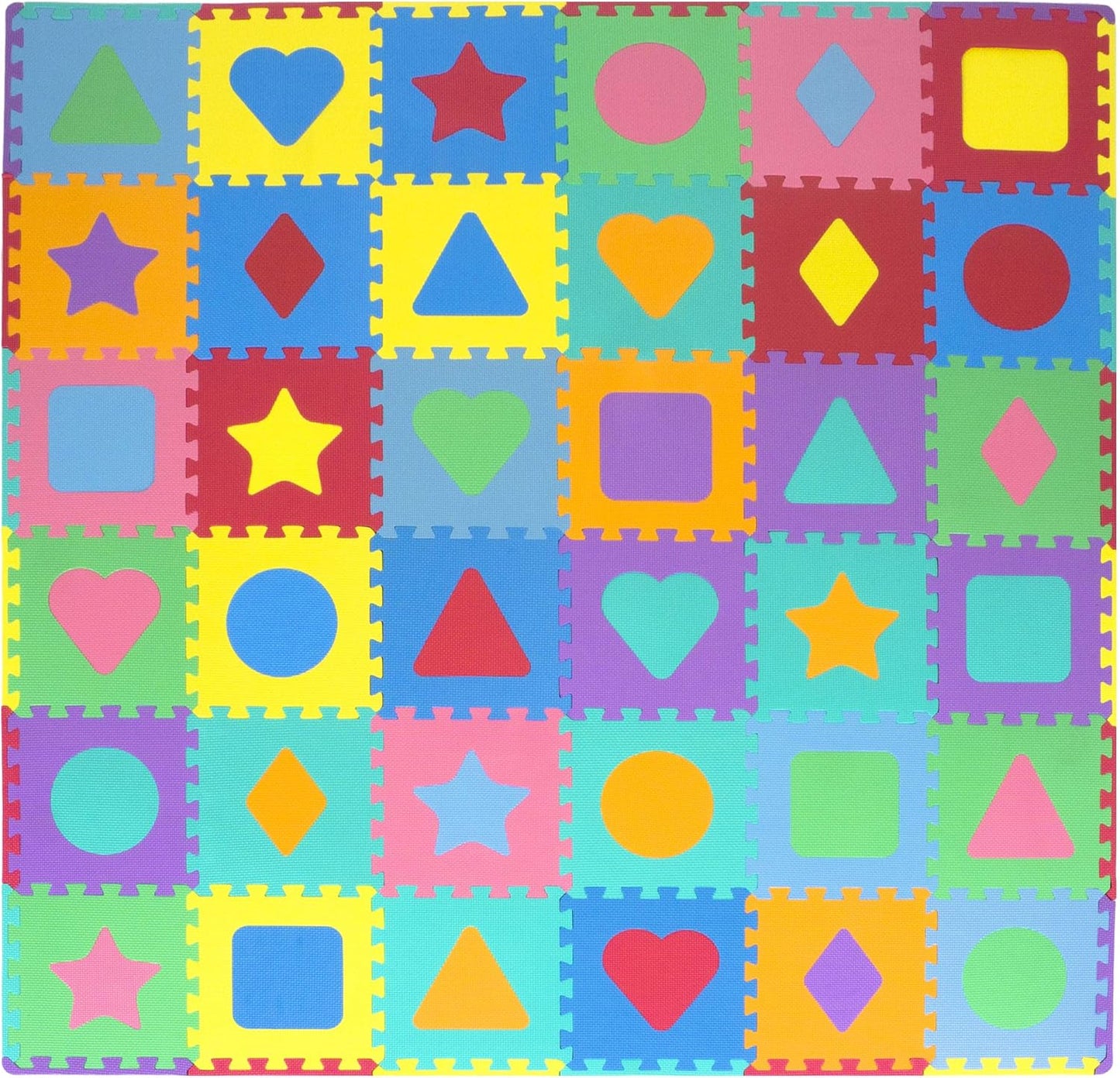 Kids Foam Puzzle Floor Play Mat with Shapes & Colors 36 Tiles, 12"X12" and 24 Borders